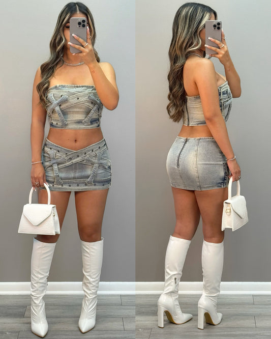 Can’t Cross Me Denim Skirt Set