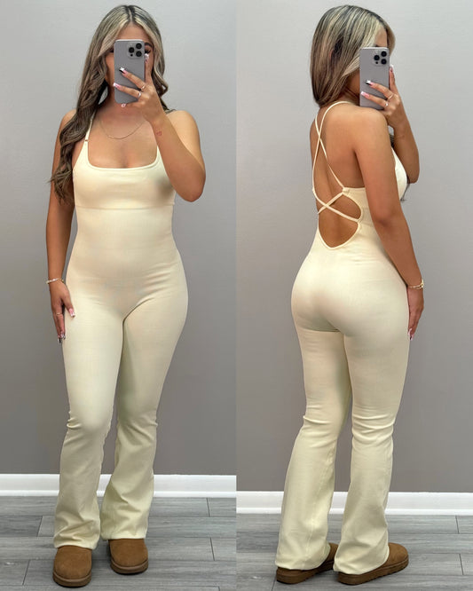 Snatch Me Up Flare Jumpsuit (Cream)