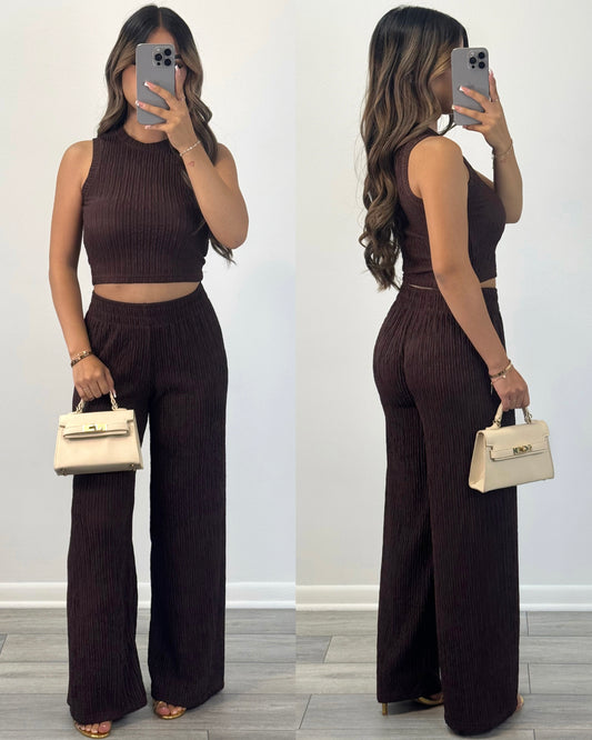 Classy Girl Pants Set (Brown)