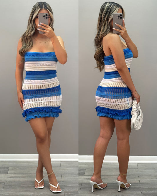 Crochet BodyCon Mini Dress(BLUE)