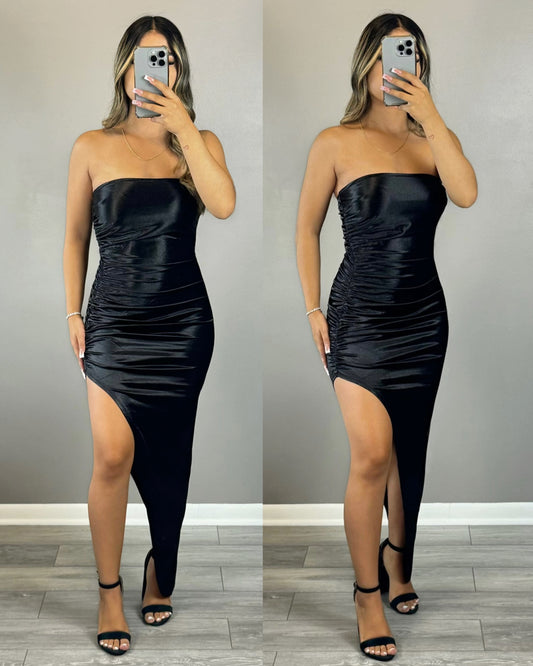 Snatched Ruched Dress (BLACK)