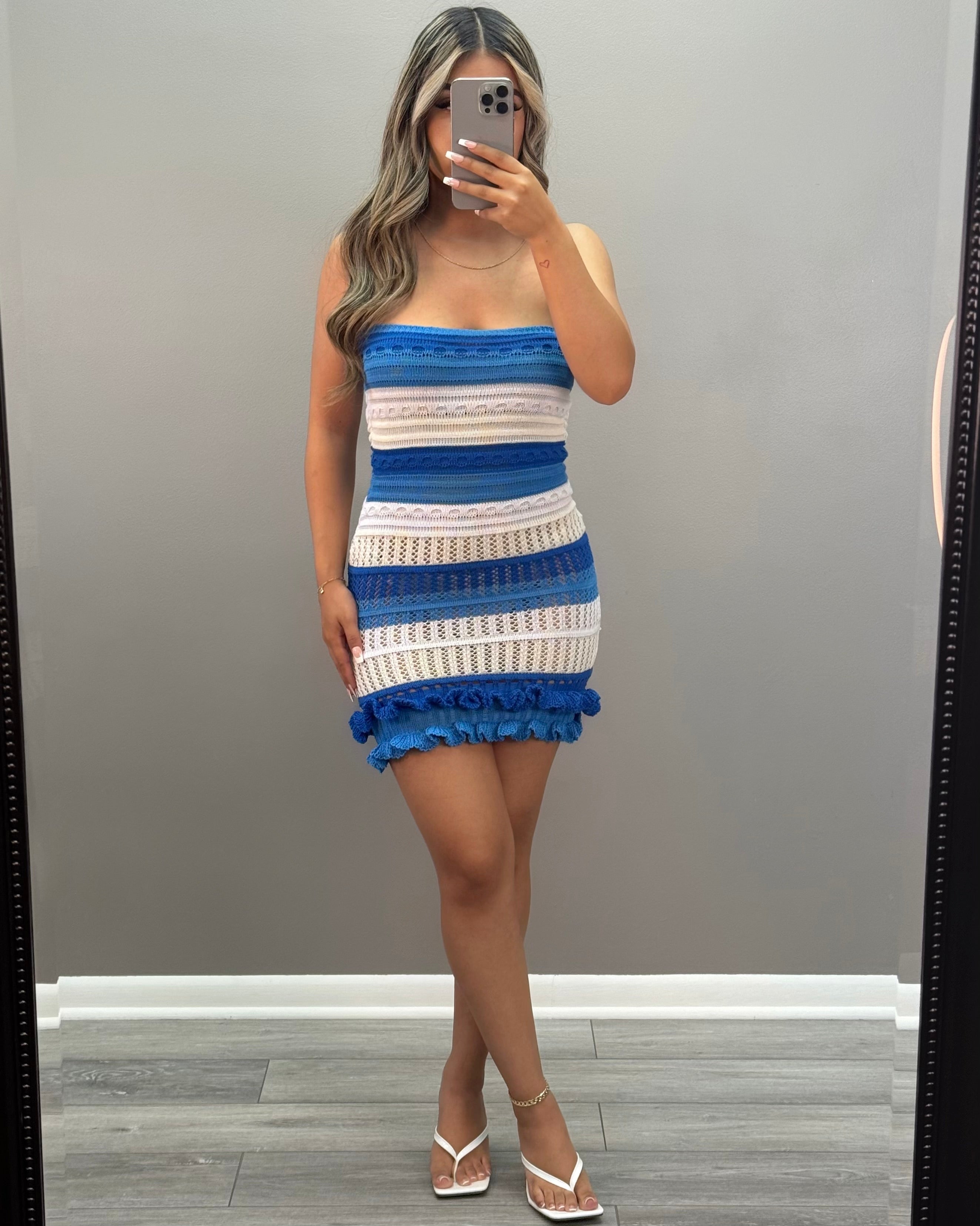 Crochet BodyCon Mini Dress(BLUE)