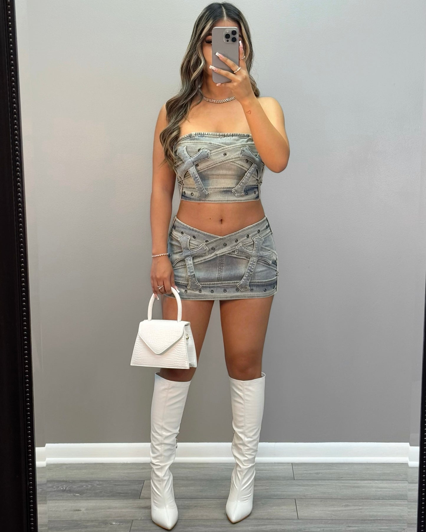 Can’t Cross Me Denim Skirt Set