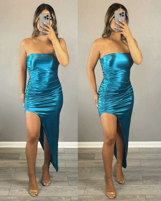 Snatched Ruched Dress (TEAL)