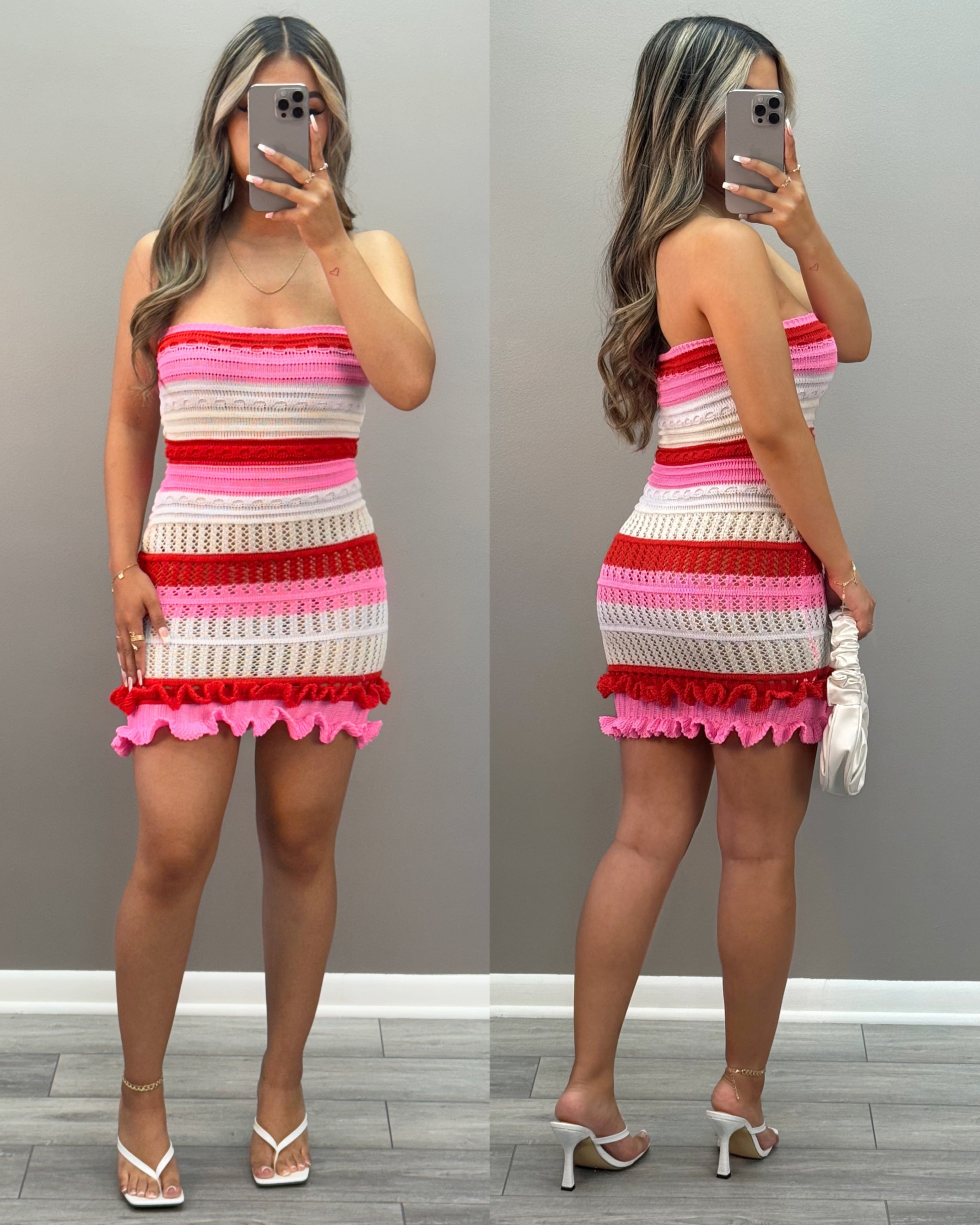 Crochet BodyCon Mini Dress(RED)